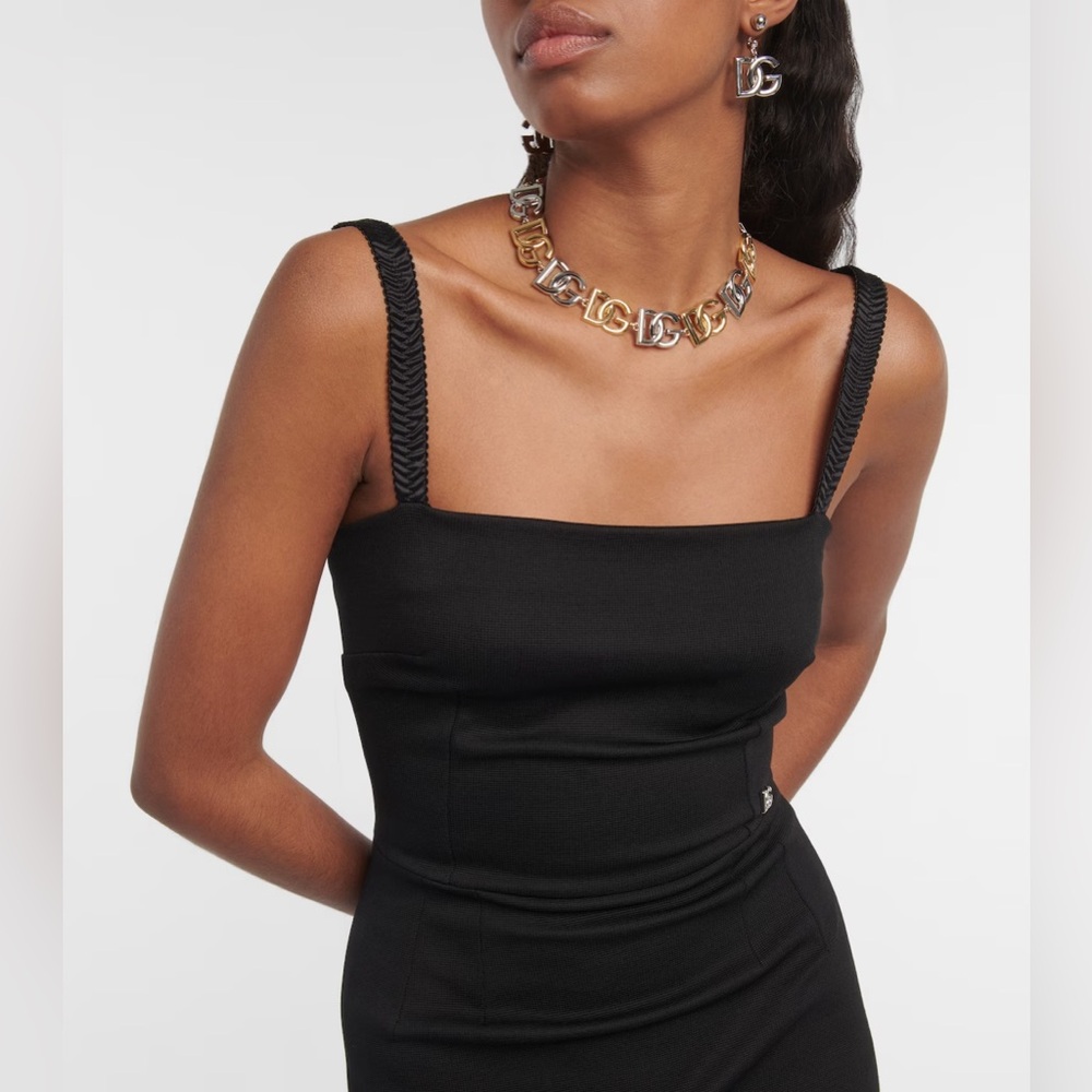 NWT Dolce & Gabbana Black Short Milano rib dress with DG logo. Size IT 46 - Picture 4 of 5